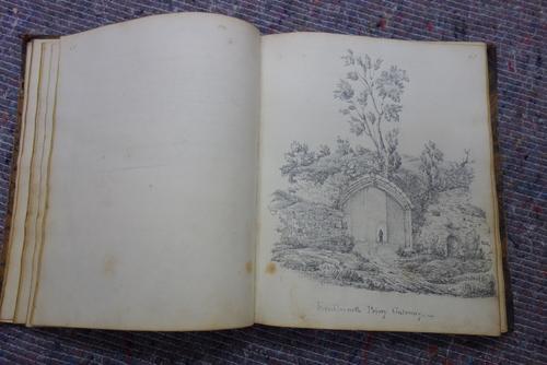 POETRY - in manuscript, pages 5-213 (with a few blanks) of an earlier 19th century halfbound notebook; with a few original sketches added  *  appears