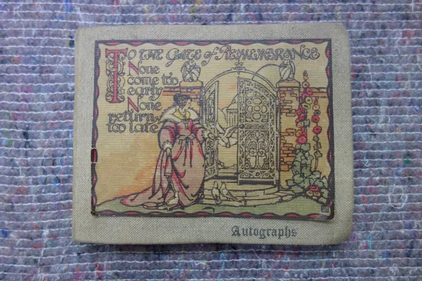 AUTOGRAPH ALBUM - 50 pages used, with relevant photo. illus.;clothbound with pictorial cover.  *  includes theatre organists, musicians & cricketers,