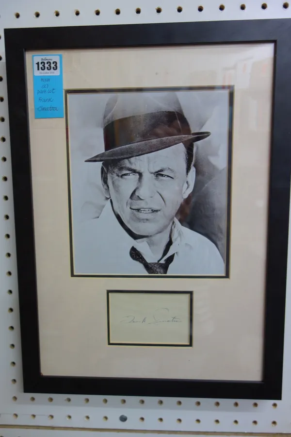 FRANK SINATRA - mounted & framed head & shoulders b/w portrait, with inset autograph beneath; 45 x 33cms. overall, Benham Group authentification certi