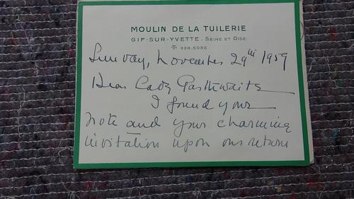 WALLIS SIMPSON, Duchess of Windsor - Handwritten Letter on all four sides of a folded notelet (21 lines) with the Moulin de la Tuilerie, Gif-Sur-Yvett