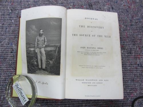 SPEKE (J.H.)  Journal of the Discovery of the Source of the Nile.  First Edition. 2 portraits, 2 coloured maps ( 1 folded in pocket), 22 wood-engraved