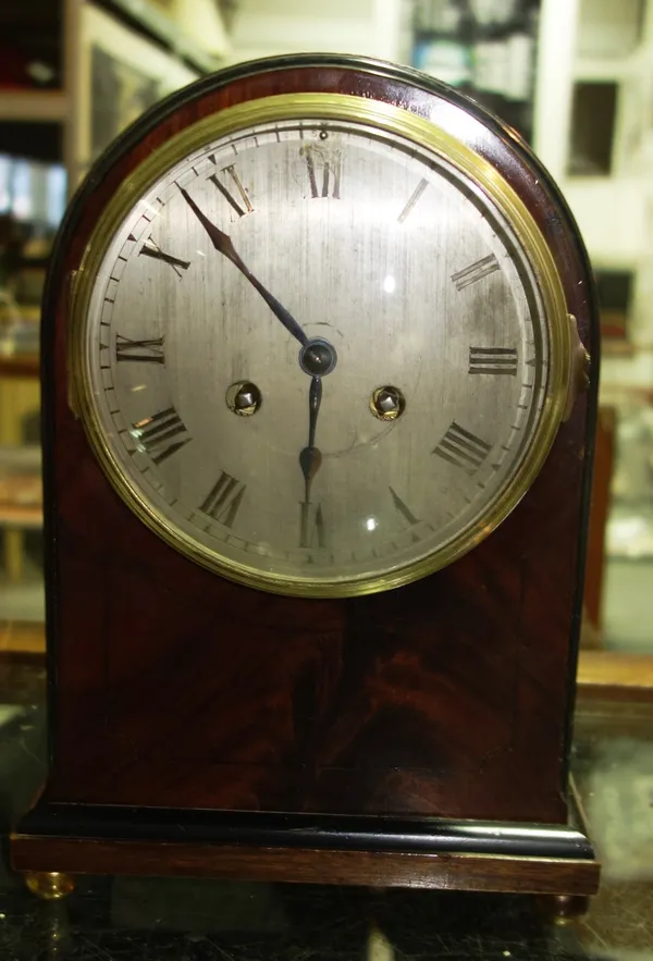 A mahogany eight day mantel clock with Vincenti movement. CAB