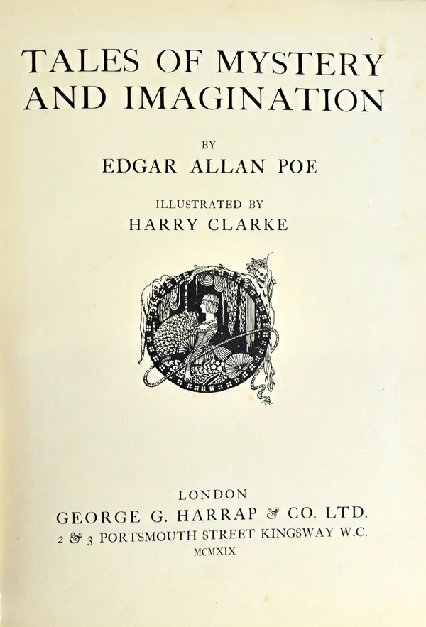 CLARKE (H.), illustrator.  Tales of Mystery and Imagination, by Edgar Allan Poe.  First (Trade) Edition. 24 b/w. plates & text decorations; pictorial