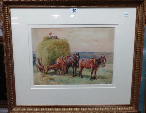 John Atkinson (1863-1924), Harvest time, watercolour, signed, 28cm x 39cm.