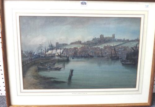 Attributed to John Francis Branegan (1843-1909), Winter scene in Whitby, watercolour heightened with white, inscribed, 35cm x 57cm.
