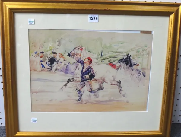 Albert Ludovici junior (1852-1932), The horse trainer, watercolour, signed, 27cm x 39.5cm.