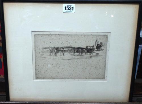 James Abbott McNeill Whistler (1834-1903), Little Putney Bridge, etching with drypoint, 13cm x 20cm.