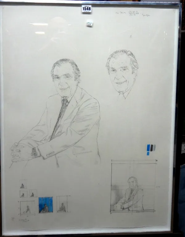 Bryan Organ (b.1935), Studies for portrait possibly of Tom Meyer, pencil, signed and inscribed, 77cm x 56cm.; together with a further print by the sam