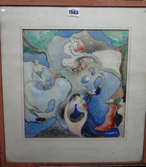 V. Stockton (20th century), Homage to Delius, Homage to Debussy; Disegno Astratto Suggerito dalla Musica di Chopin; two watercolours, two signed, one