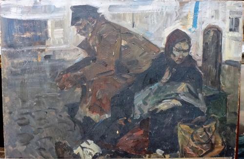 Attributed to Yuri Aleksandrovich Savinov (d.1997), A group of five portrait studies, oil on board, one with a figurative 69.5cm x 49.5cm. study verso