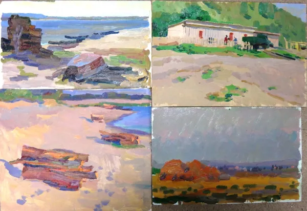 Y. N. Yackchenko (20th century), A group of ten oils, mostly landscape and shoreline subjects, all unframed, various sizes.(10)