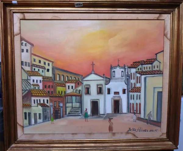 Joao Alves (1905-1970), Brazilian village, oil on canvas, signed and dated 1965, 48cm x 59.5cm.Provenance; The Estate of Fleur Cowles