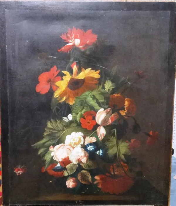 Dutch School (19th century), Still life of summer flowers, oil on canvas, unframed, 107.5cm x 89cm.