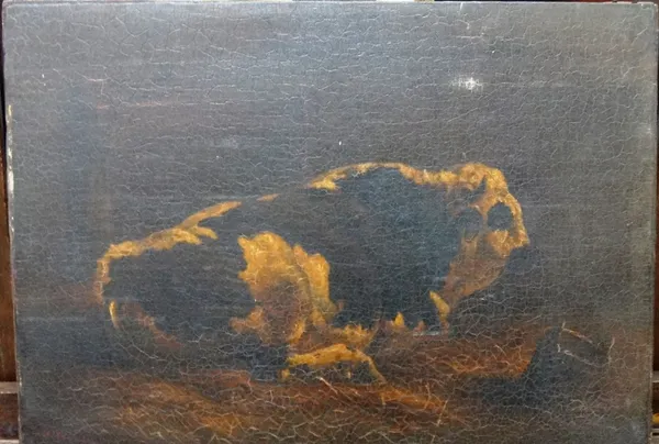 French School (19th century), A Breton Bull, oil on canvas, indistinctly signed, unframed, 39.5cm x 55cm.
