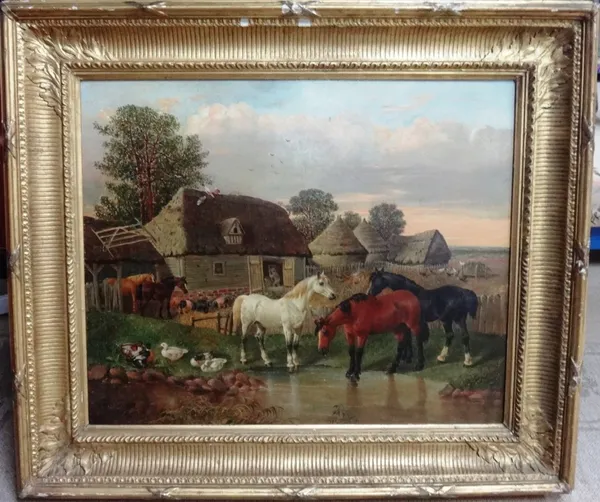 After John Frederick Herring, The farmyard, oil on canvas, bears a signature, 49cm x 59cm.