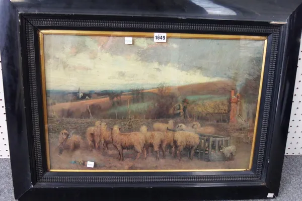 James Thwaite Irving (fl.1880-1909), The Sheep Pen, oil on canvas, signed, 37cm x 58cm.