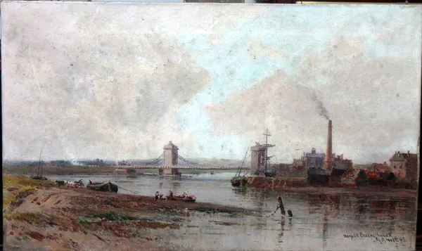 Alfred Bennett (19th century), Norfolk Bridge, Sussex, oil on canvas, signed, inscribed and dated '98, unframed, 30cm x 51cm.