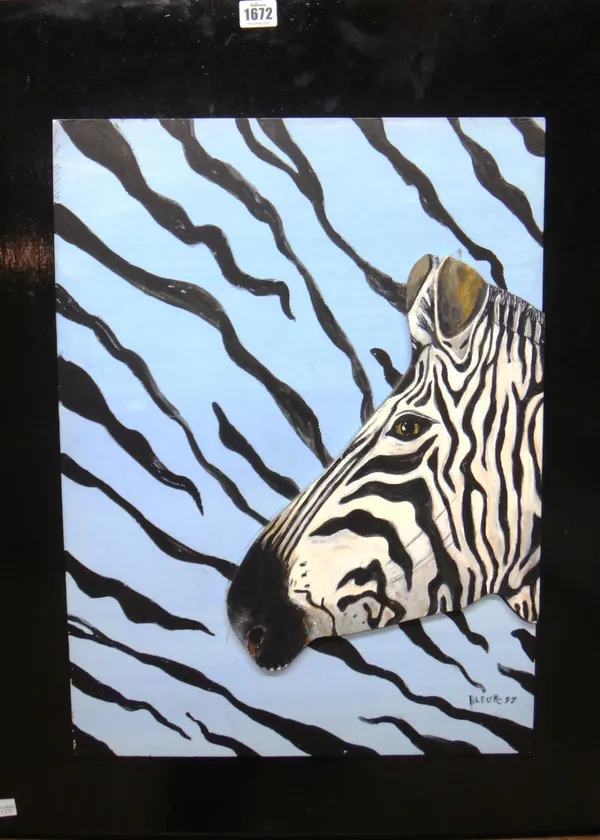 Fleur Cowles (1908-2009), Zebra world, oil on 3-D panel, signed and dated '97, 57cm x 41.5cm.  IllustratedProvenance; The Estate of Fleur Cowles