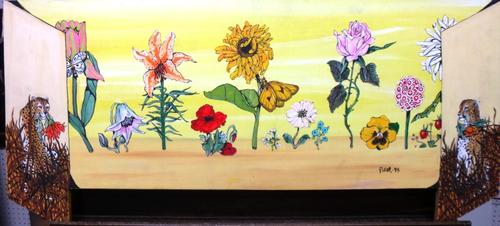 Fleur Cowles (1908-2009), a group of four; Study of a shell drake, Iris study, Orchid study and Flower study, all oil on board, three within decorated