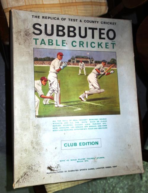 A quantity of play worn die cast vehicles together with a Subbuteo  cricket table set.  S2T