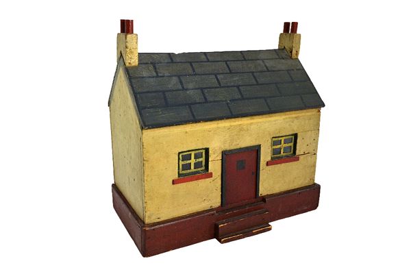 Folk Art; a painted wooden scale model of a cottage, 34cm wide x 33cm high.  Illustrated