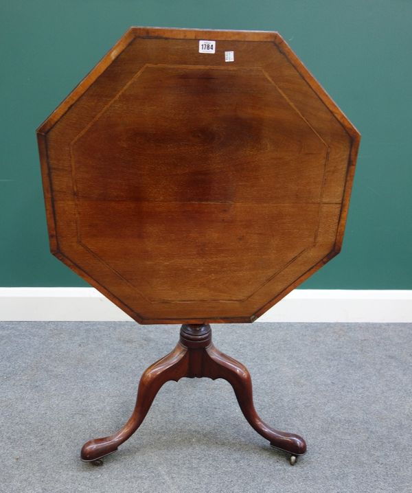 A George II and later occasional table with inlaid octagonal snap top on an inlaid tripod base, 70cm wide.