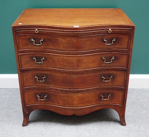 An 18th century style mahogany chest, the brushing slide over four long graduated serpentine drawers, on splayed bracket feet, 79cm wide.