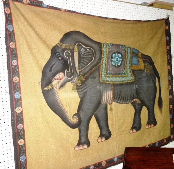 An Indian hanging decorated with an elephant.   A7