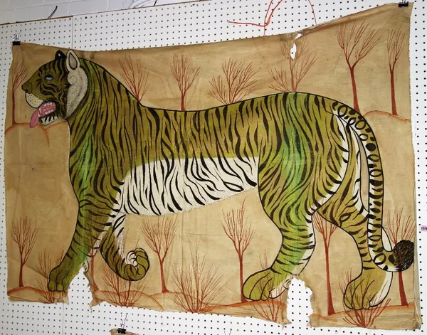 An Indian hanging decorated with a tiger.   A6