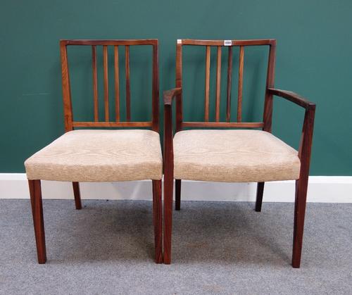 Heals; a set of eight mid-20th century rosewood framed square back dining chairs, on tapering square supports, to include a pair of carvers (8). (To b