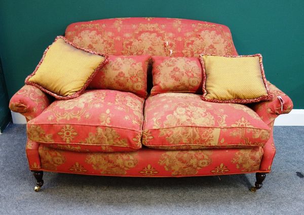 A 20th century two seat sofa, with bow seat, on turned supports, 155cm wide.