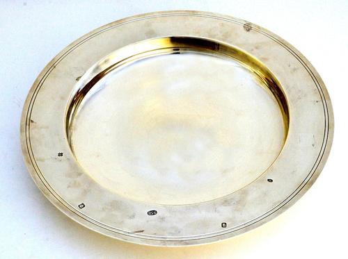 A Britannia Standard silver alms dish, of plain circular form, diameter 34.5cm, hallmark London 2000, weight 1525 gms. IllustratedProvenance; The Esta
