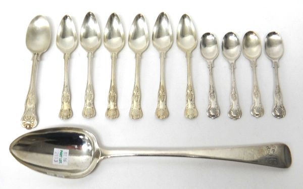 Silver table flatware, comprising; a set of six King's pattern grapefruit spoons, Sheffield 1978, a King's pattern teaspoon, four King's pattern coffe