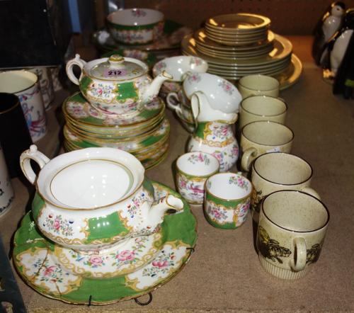A Minton green floral decorated part tea service and a part Poole service.  S1M