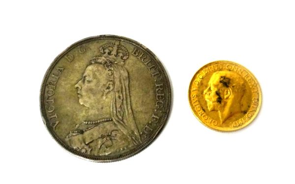 A George V sovereign 1913 and a Victoria Jubilee head crown 1890, (2).