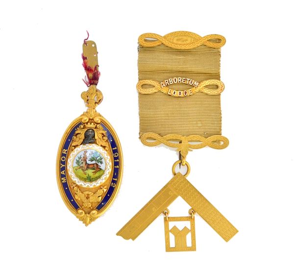 Two awards to George Brigden, comprising; an 18ct gold Masonic jewel, of Masonic square form, presented by The Brethren of the Arboretum Lodge No 731,