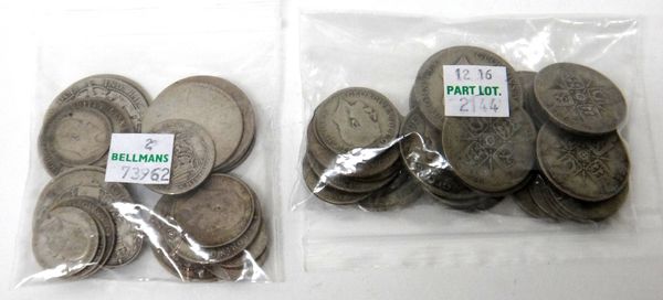 A quantity of British pre-decimal pre-1920 and pre-1947 silver coinage, including some Victorian and Edward VII issues, (qty).