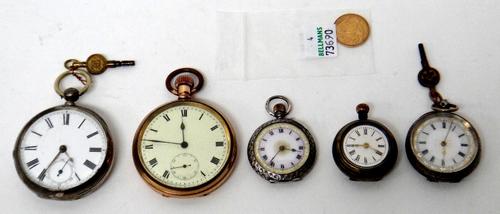 An Edward VII half sovereign 1902, a base metal sovereign case, imitating a fob watch, a gilt metal cased, keyless wind, openfaced gentleman's pocket