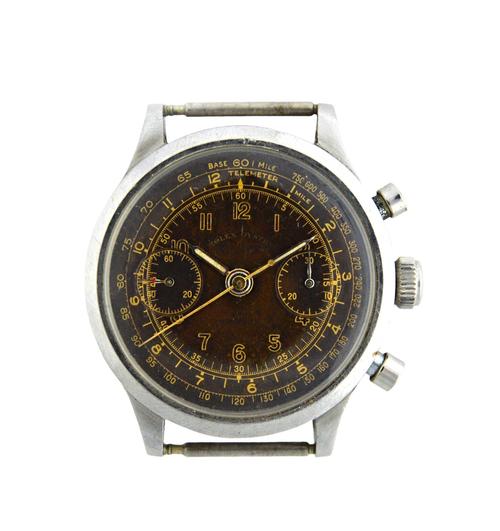 A gentleman's steel circular cased Rolex Oyster Chronograph wristwatch, the signed brown dial, detailed Rolex Oyster with gilt Arabic numerals and out