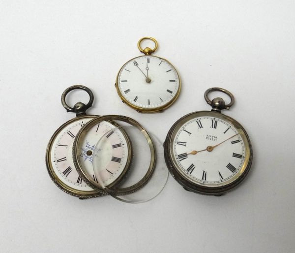 A lady's gold cased, key wind, openfaced fob watch, with a cylinder movement, the enamelled dial with black Roman numerals, the case with engraved dec