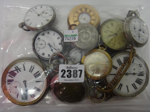 Two base metal cased, keyless wind, openfaced Goliath watches, a silver cased, openfaced pocket watch by J.W. Benson, London 1935, another openfaced p