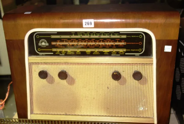 Three vintage wireless radios, comprising; RAYMOND, Model F55, made 1950, GEC, Model BC 4650, made 1946 and FERRANTI, Model 146, made 1946, (3).  S2M