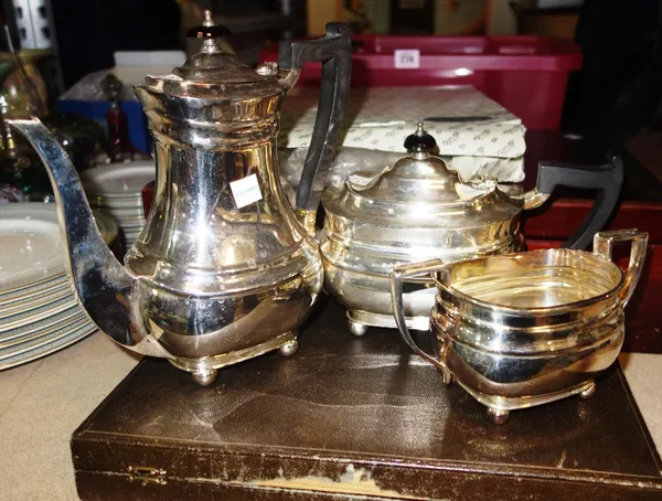 A group of silver plate including plated tea service, ladders, vases, canteen flatware and sundry.S2M