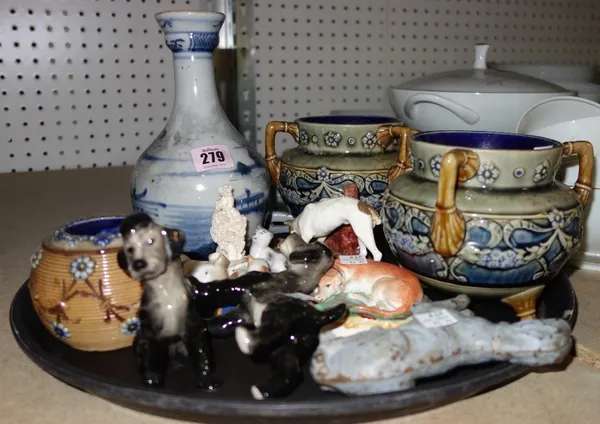 A quantity of ceramics including Staffordshire figures, Doulton vases and sundry. (qty)  S3T