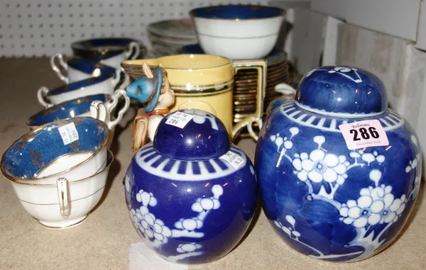 A quantity of ceramics including two blue and white ginger jars, blue and gilt tea service, floral painted plates, Hummel figure and sundry. (qty)  S3