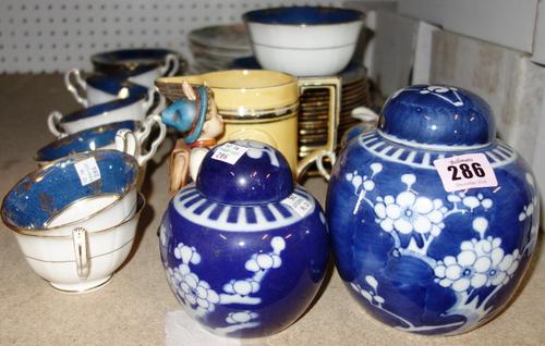 A quantity of ceramics including two blue and white ginger jars, blue and gilt tea service, floral painted plates, Hummel figure and sundry. (qty)  S3