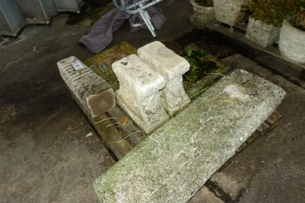 A 20th century reconstituted stone bench together with a reconstituted stone bird bath.  (2)  OUT