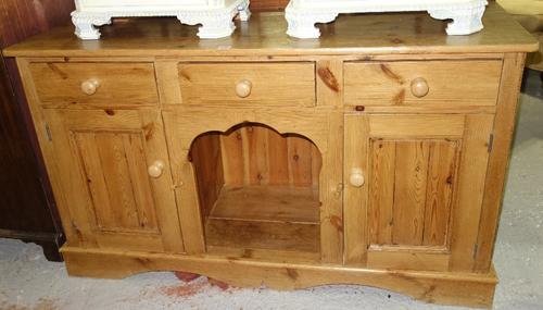 A 20th century pine dresser base with three drawers over two cupboards, 141cm wide.   G4