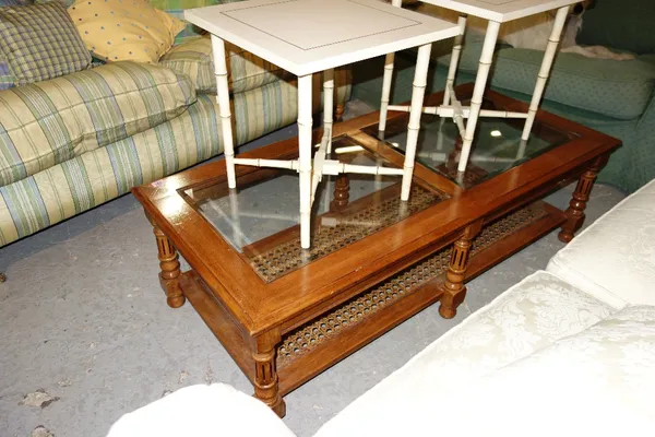A 20th century walnut and glass rectangular coffee table.  K2