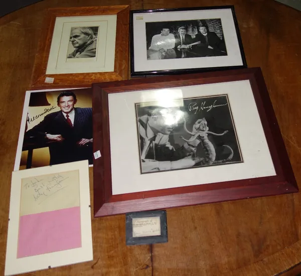 A group of photos, some framed and signed including Gregory Peck. CAB